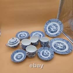 31 Pc Set JOHNSON BROS Plates Cups & Saucers Bowls Mongolia Gray/Flow Blue