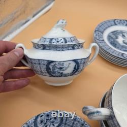 31 Pc Set JOHNSON BROS Plates Cups & Saucers Bowls Mongolia Gray/Flow Blue