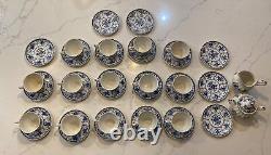 36 Piece Johnson Bros Indies Blue England Ironstone Tea Cup Creamer Sugar Bowl