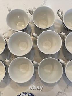 36 Piece Johnson Bros Indies Blue England Ironstone Tea Cup Creamer Sugar Bowl