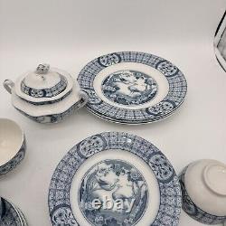 37 Pcs Set Antique Plates Bowls Cups Johnson Bros MONGOLIA GRAY Blue FLOW Rare