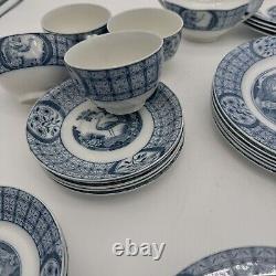 37 Pcs Set Antique Plates Bowls Cups Johnson Bros MONGOLIA GRAY Blue FLOW Rare