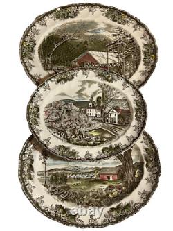 3 Different Oval Platters The Friendly Village Johnson Brothers Covered Bridge