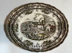 3 Different Oval Platters The Friendly Village Johnson Brothers Covered Bridge