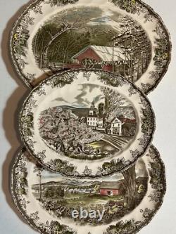 3 Different Oval Platters The Friendly Village Johnson Brothers Covered Bridge
