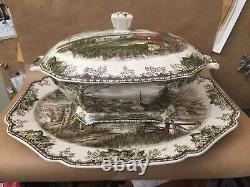 3pc Vtg Johnson Brothers The Friendly Village XL Soup Tureen Lid & Lg Tray