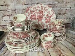 40 PIECES JOHNSON BROTHERS ENGLISH CHIPPENDALE PINK/RED CHINA with Platter