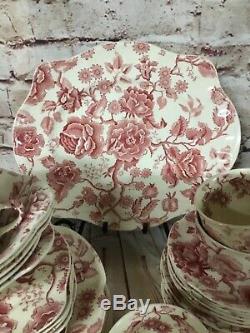 40 PIECES JOHNSON BROTHERS ENGLISH CHIPPENDALE PINK/RED CHINA with Platter