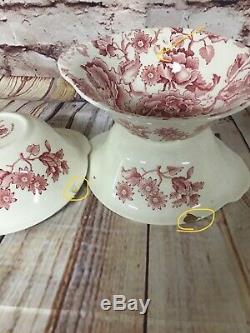 40 PIECES JOHNSON BROTHERS ENGLISH CHIPPENDALE PINK/RED CHINA with Platter