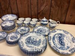 45 Pc Johnson Brothers Ltd Vintage Dish Set Coaching Scenes Blue and White 45 Pc Johnson Brothers Ltd Vintage Dish Set Coaching Scenes Blue and White
