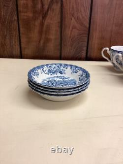 45 Pc Johnson Brothers Ltd Vintage Dish Set Coaching Scenes Blue and White