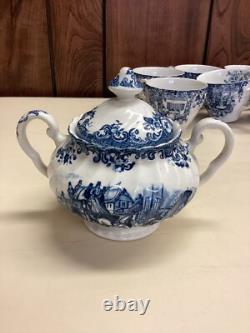 45 Pc Johnson Brothers Ltd Vintage Dish Set Coaching Scenes Blue and White