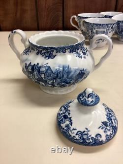 45 Pc Johnson Brothers Ltd Vintage Dish Set Coaching Scenes Blue and White