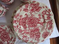 47 Pieces Johnson Brothers English Chippendale Pink/red China Dinner Plates