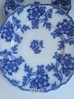 4 Antique Johnson Brothers Flow Blue 7 3/4 Salad Plates Claremont Htf Embossed
