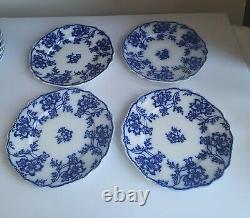 4 Antique Johnson Brothers Flow Blue 7 3/4 Salad Plates Claremont Htf Embossed