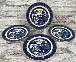 4 Gorgeous Johnson Brothers England Willow Blue Ironstone 8 7/8 Luncheon Plates