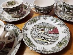 4 Johnson Bros 5.5 Saucers & 4 Cups with Handles Friendly Village, Ice House
