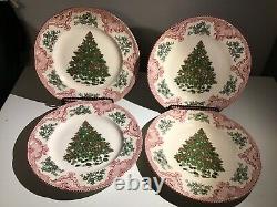 4 Johnson Bros Old Britain Castles Dinner Plate Pink/Green Christmas 10.5