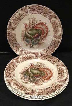 4 Johnson Bros Wild Turkeys Dinner Plate Native American Standing Turkey 10-3/4