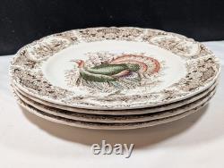 4 Johnson Bros Wild Turkeys Dinner Plate Windsor Ware 10 1/2 Standing turkey