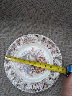 4 Johnson Brothers Wild Turkey Thanksgiving Dinner Plates (Native American) Mint