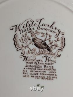 4 Johnson Brothers Wild Turkey Thanksgiving Dinner Plates (Native American) Mint