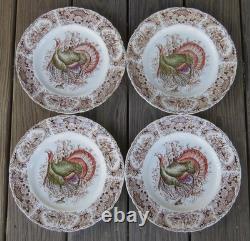 4 Johnson Brothers Windsor Ware Wild Turkeys Native American Dinner Plates