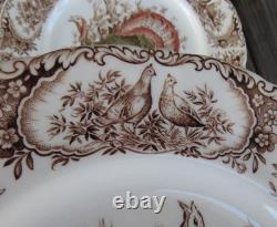 4 Johnson Brothers Windsor Ware Wild Turkeys Native American Dinner Plates