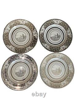 4 Mirrored Johnson Bros England Pareek Silver Platinum Luster Dinner Plates