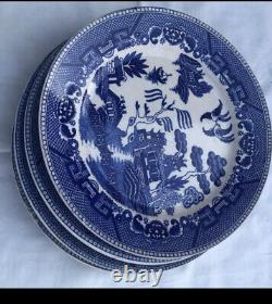 4 Vintage Japanese Johnson Bros Blue Willow Plates