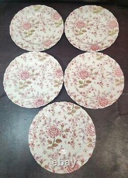 (5) 1930s Johnson Bros Rose Chintz Dinner Plates, EUC, 9 7/8 D, Charming