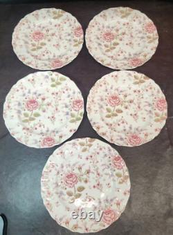 (5) 1950s Johnson Bros Rose Chintz Dinner Plates, EUC, 10 D, Charming
