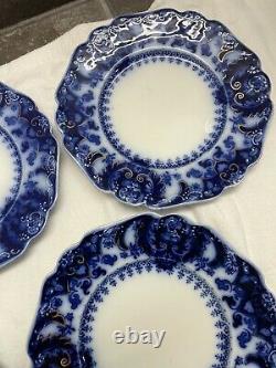 5 -Antique Johnson Brothers Flow Blue 9 plates Florida Pattern, Semi-Porcelain