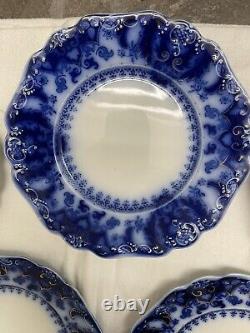 5 -Antique Johnson Brothers Flow Blue 9 plates Florida Pattern, Semi-Porcelain