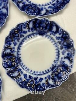 5 -Antique Johnson Brothers Flow Blue 9 plates Florida Pattern, Semi-Porcelain