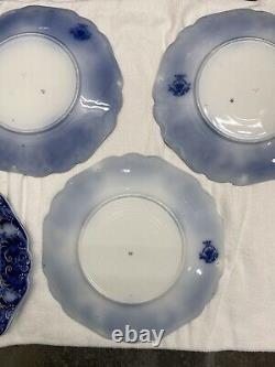 5 -Antique Johnson Brothers Flow Blue 9 plates Florida Pattern, Semi-Porcelain