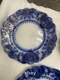 5 -Antique Johnson Brothers Flow Blue 9 plates Florida Pattern, Semi-Porcelain