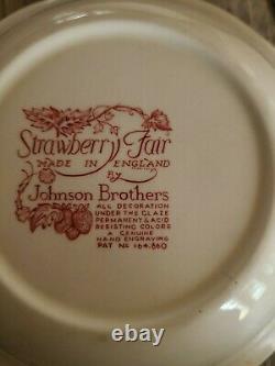 5 Johnson Bros STRAWBERRY FAIR Pink Square 7 Soup Bowls England Grandmillenial