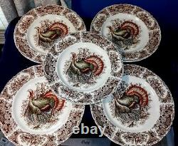 5 Johnson Bros Windsor Ware Wild Turkeys 10 3/4 Dinner Plates Native American