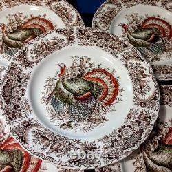 5 Johnson Bros Windsor Ware Wild Turkeys 10 3/4 Dinner Plates Native American