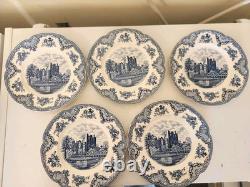 5 Johnson Brothers Blue Old Britain Castles Dinner Plates 10 Excl. Cond