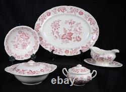 5 Pc Vintage JOHNSON BROS Red Floral Porcelain MALVERN Windsor Ware HOSTESS SET