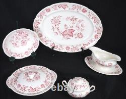 5 Pc Vintage JOHNSON BROS Red Floral Porcelain MALVERN Windsor Ware HOSTESS SET