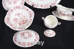 5 Pc Vintage JOHNSON BROS Red Floral Porcelain MALVERN Windsor Ware HOSTESS SET