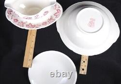 5 Pc Vintage JOHNSON BROS Red Floral Porcelain MALVERN Windsor Ware HOSTESS SET