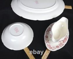 5 Pc Vintage JOHNSON BROS Red Floral Porcelain MALVERN Windsor Ware HOSTESS SET