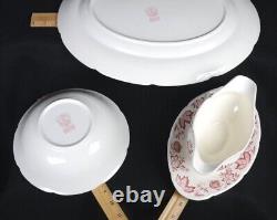 5 Pc Vintage JOHNSON BROS Red Floral Porcelain MALVERN Windsor Ware HOSTESS SET
