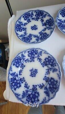 6 Antique Johnson Brothers Flow Blue 8 3/4 Plates Claremont Htf Embossed