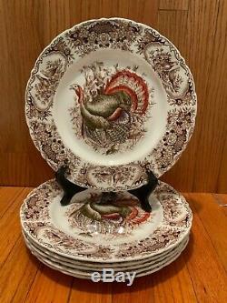 6 Johnson Bros Wild Turkeys Native American Windsor Ware Dinner Plates10 5/8